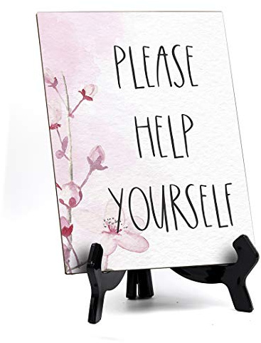 Please Help Yourself Table Sign with Easel, Floral Vine Design (6 x 8)