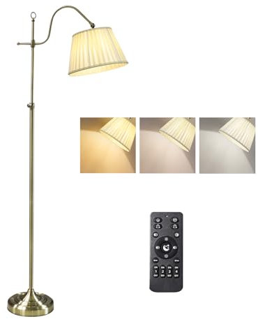 ACMHNC Stehlampe Wohnzimmer Vintage, LED Stehlampe Dimmbar mit Fernbedienung, 12W 960LM, E27 Stehleuchte Retro Metall, Schirm aus Stoff &Fussschalter, für Lesen, Atmosphäre