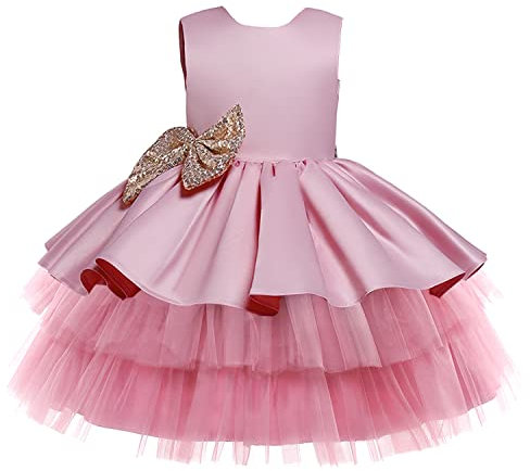 NNJXD Bambino Ragazza Abito da principess Bowknot Paillettes Vestiti Spettacolo Nozze Abito Tutu Taglia80 (6-12 Mesi) 730 Rosa-A