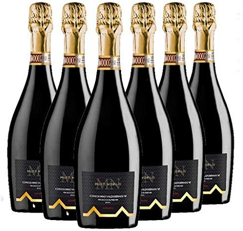 MUSTI NOBILIS Prosecco Conegliano Valdobbiadene DOCG, Extra Dry Millesimato, Spumante, Ideale per Aperitivo, con Antipasti, Risotti e Primi Piatti di Verdure e Pesce, 6 x 750 ml, Made in Italy, 11%Vol