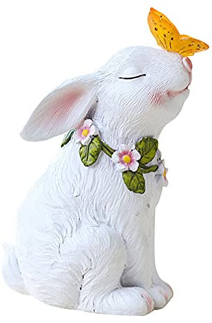 SOLUSTRE Solar-Kaninchen-licht Solarkaninchenlampe Solarbeleuchtung Für Den Garten Gartenfiguren Solar Gartenstatue Solarlicht Solarhasen-gartenstatuen Miniatur Schildkröte Weiß Harz