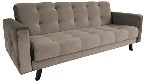 MOEBLO Sofa mit Schlaffunktion und Bettkasten aus Samt | Couch für Wohnzimmer, Schlafsofa Wohnlandschaft mit Bettfunktion BONDA - Cappuccino