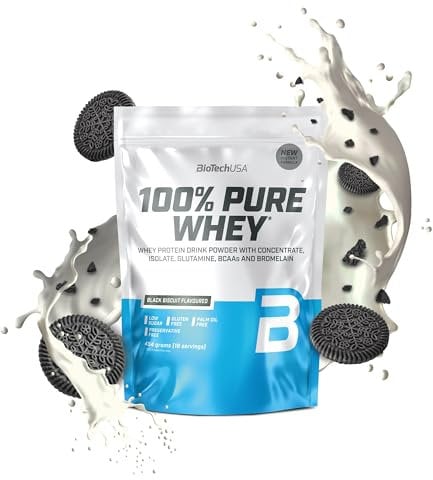 BioTechUSA 100% Pure Whey | Proteína en Polvo con BCAA y Glutamina | Sin Gluten, Sin Aceite de Palma, 454 g, Black Biscuit