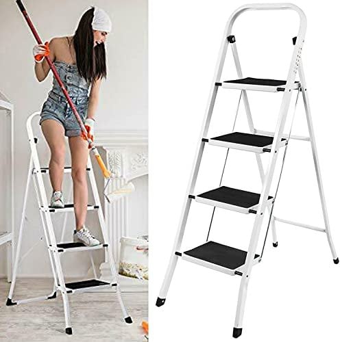 Échelle pliante, Escabeau pliable à 4 marches - Échelle à marches de 20 cm de large - Antidérapant - Portable - Échelle en acier - Charge maximale : 150 kg