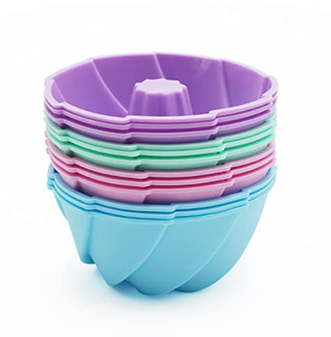 Mlying Mini Gugelhupfform Silikon 12 Stück Gugelhupf Backform Wiederverwendbare Muffinförmchen Cupcake Klein Kuchenform Mini Gugelhupf Ø 6,5cm, Höhe 3,5 cm