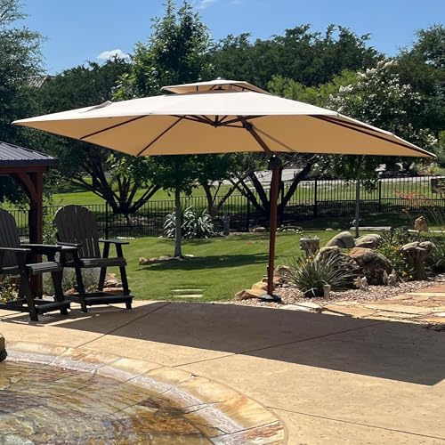 PURPLE LEAF Ombrellone da Giardino 3x4 m, Alluminio di Grande Ombrellone con Aspetto a Venatura di Legno, Tetto Doppio Rotazione a 360°, Protezione UPF 50+, Per Terrazze, Ristoranti, Cachi