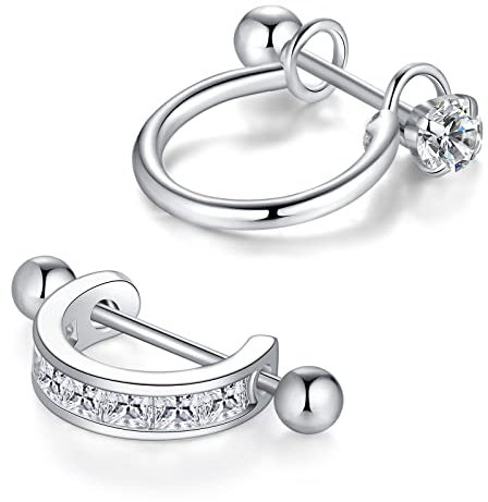 LAURITAMI 2stk Cartilage Helix Piercing Ohrringe mit Schild Halbkreis Silber CZ 8mm Barbell 20G Daith Lobe Snug Piercing Schmuck für Damen Herren