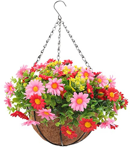 Hängender Blumenkorb 17 aus Eisen mit Kunstblumen, UV Beständig