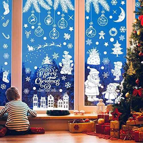 Weihnachten Fenstersticker, Weihnachtsdeko Fenster, 9 Blatt Fensterbilder Weihnachten Selbstklebend Fensterdeko, Weiß Weihnachts Fensterbilder Weihnachtsdeko Winterdeko Schneeflocken Fensteraufkleber