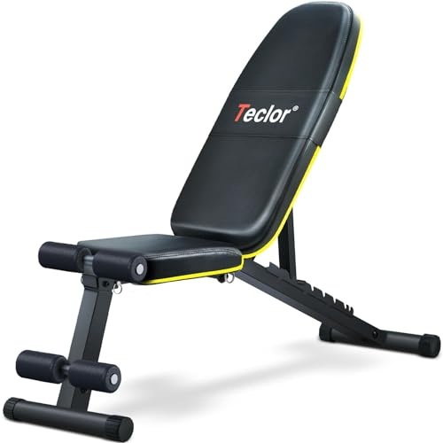 Teclor Hantelbank, verstellbare Krafttrainingsbank für Ganzkörpertraining mit schnell zusammenklappbarem, geneigtem Neigungswinkel, Trainingsbank für Zuhause, Fitnessstudio