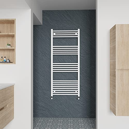 Warmehaus Straight Heated Towel Rail White Bathroom Ladder Style Radiator Central Heating 1400x600mm