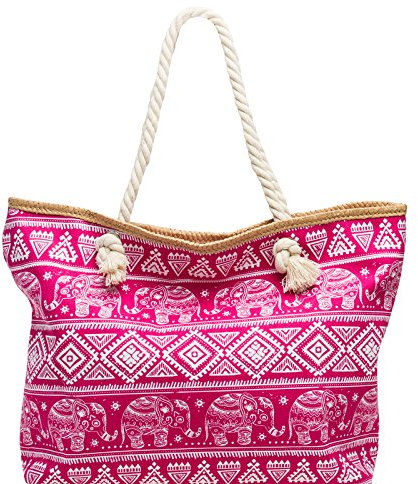 Caspar TS1042 große XXL Damen Strandtasche/Shopper mit ELEFANTEN Muster, Farbe:pink, Größe:One Size