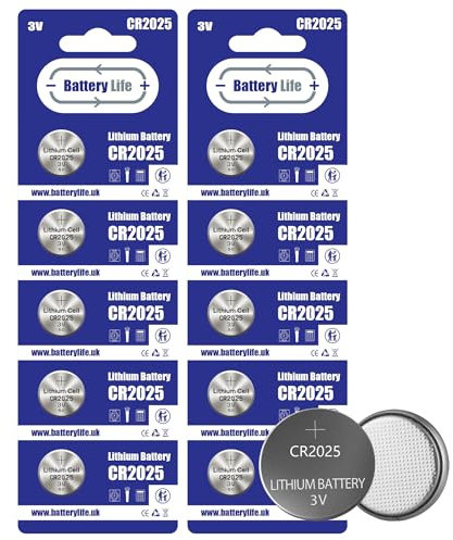 Battery Life CR2025 Batteries 3V Coin Button Cell CR 2025 Lithium Long Life For Car Key fob, Scales, Toys, Watch, LED Lights & More UK Brand (10 pack)