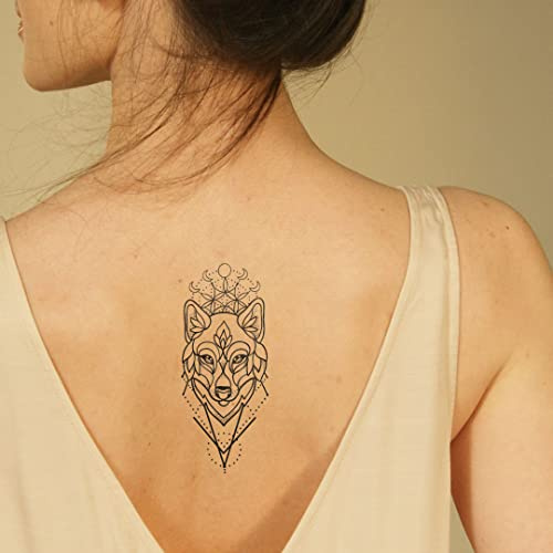 MyJagua Moon Wolf Tattoo | 1-2 Wochen Haltbar | Auf Pflanzenbasis | Hautverträglich | Wasserfest | Neue Technologie | Kein Klebe-Tattoo