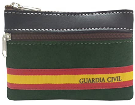 Tiendas LGP - Monedero Lona y Piel, Guardia Civil, Bandera de España, 12 x 8 cm. Verde