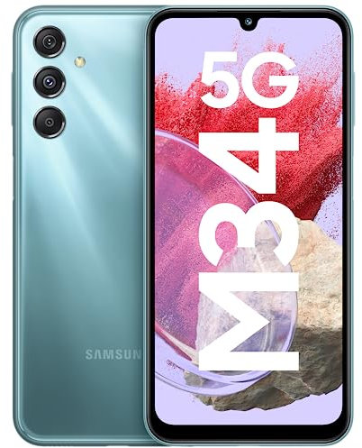 Samsung Galaxy M34 5G (Waterfall Blue, 6 GB, 128 GB), display sAMOLED da 120 Hz, tripla fotocamera senza vibrazioni da 50 MP, batteria da 6000 mAh, aggiornamento del sistema operativo 4 Gen e