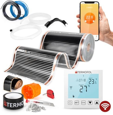 Termofol Elektrische Fußbodenheizung Heizfolie 230V - mit Thermostat WIFI - Leistung 140 W/m2 - Oberfläche 10m² - Fussbodenheizung Elektrisch Komplettset fur Fußboden-, Wand- oder Deckenheizung