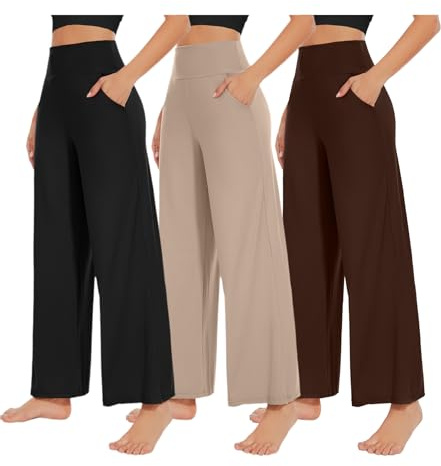 NEW YOUNG 3 Pack Women's Wide Leg Pants with Pockets High Waist Loose Sweatpants Casual Lounge Yoga Workout Palazzo