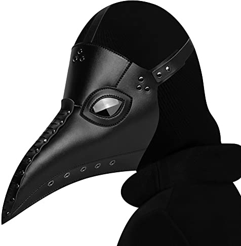 Dajingkj Plague Doctor Vogel Schnabelmaske Schwarz Leder Lange Nase Vogelschnabel Medieval Gothic Retro Steampunk Props Masken für Halloween Christmas Party Kostüm Kopf Maske