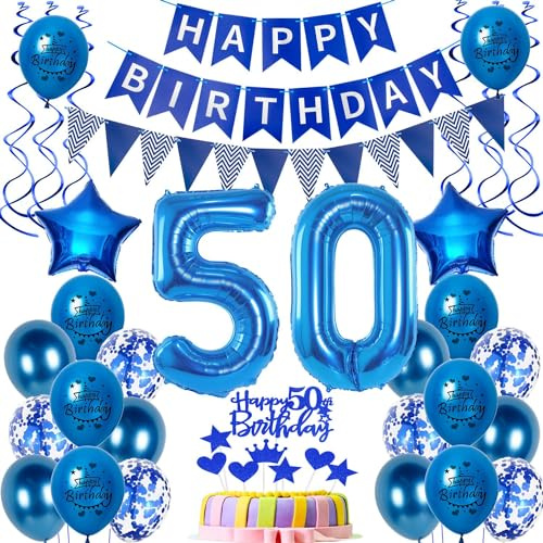 Luftballons 50 Geburtstag Dekoration Mann Ballon Deko 50. Geburtstag Männer blau Geburtstagsdeko 50 jahre Mann Tortendeko 50.geburtstag Männer birthday Banner Party Deko 50