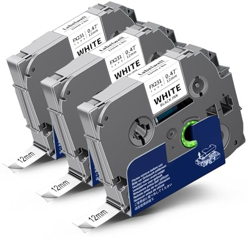 3x Labelwell kompatibel Schriftband TZe-FX231 für Brother TZeFX231 TZ-FX231 12mm 0.47 Laminiert Flexible für Brother P-touch PT-D210VP D600VP D400VP H107B P700 D200DW PTH105 H100LB, Schwarz auf Weiß