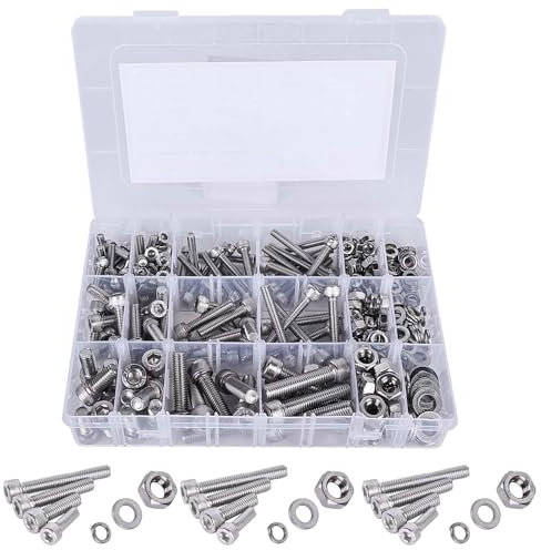 408 Stück Sechskantschrauben Set, M5 M6 M8 Edelstahl Schrauben Set Schraubensatz Edelstahlschrauben Innensechskant Schrauben Muttern und Unterlegscheiben Gewindeschrauben Maschinenschrauben