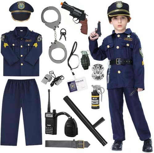 Ladhow Polizist Kostüm Kinder Polizei Kleidung Weihnachten Halloween Karneval polizeikostüm Spielzeug Set