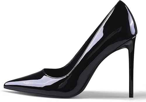 GENSHUO Damen Stiletto High Heels 10CM Sexy Spitze Stiletto Pumps Lackleder Geschlossene Zehe Party Abschlussball Hochzeit Absatzschuhe, Alles schwarz, 38 EU