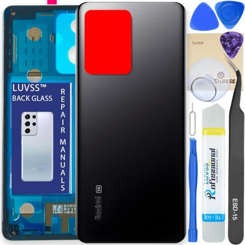 LUVSS Tapa Trasera Vidrio para Xiaomi Redmi Note 12 Pro+ Plus 5G Cubre Bateria Reemplazo Kit de Reparación (Negro)
