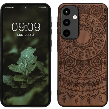 kwmobile Hülle kompatibel mit Samsung Galaxy A55 5G Hülle - Holz Case - Handy Cover - TPU Handyhülle in Dunkelbraun Indische Sonne