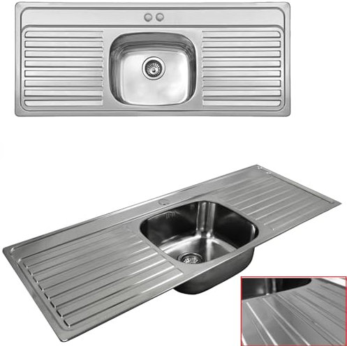 ARA CHOICE Stainless Steel Reversible Single Bowl Kitchen Sink Double Drainer 2/Twin Tap Holes Waste Plumbing Kit with Drainer & Inset Wastes Set