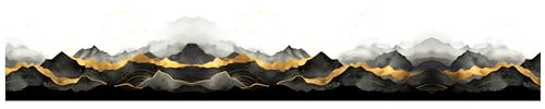 wandmotiv24 Fototapete panorama Aquarell goldene Berge, selbstklebendes Vlies 150g - Mittel (250x50cm) Aquarell, Berge, Grau, Gold, Schwarz, Landschaft, gemalt M0102