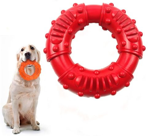 Coogime Hundespielzeug, Kauspielzeug für Hunde Ring, Hunde Kauspielzeug Gummi, Fun Ring, Stabil Spielerische Zahnpflege Ring Spielzeug für die Zähne des Hundes (Red)
