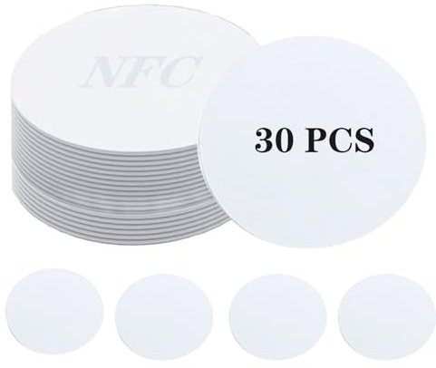DeJivsin 30 Stück NFC Tags, NTAG215 NFC Karten, Wiederbeschreibbar NTAG215, NFC Aufkleber 25mm Weiß, NFC Sticker,Telefon mit NFC-Fähigkeit, Einfach für Progarm Lesen Geschrieben