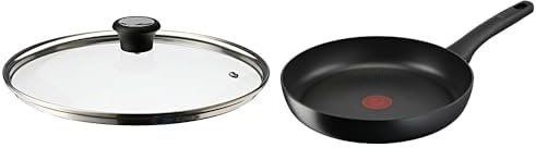 Tefal G28806 Hard Titanium On Bratpfanne 28 cm & Glasdeckel 28 cm, Edelstahlfassung, Spülmaschinenfest, Dampfventil, Thermokunststoffgriff, 28097712