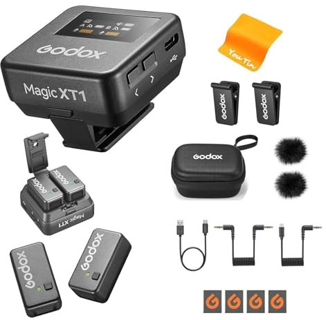 GODOX Magic XT1 Microfono Lavalier Senza Fili - Alimentazione E Memoria Integrati, Touch Screen Oled, 48 Khz/24 Bit, 2,4 G Wireless 200 M Microfono per Fotocamere Smartphone Pc Tiktok Youtube