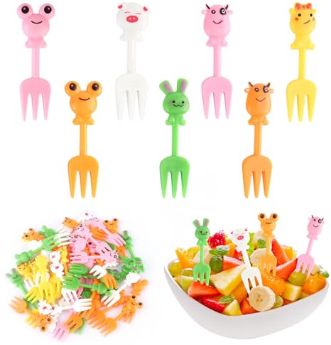 Kayqbonke 50 Pièces Animaux Fourchette de Fruits, Accessoires pour Boîte Bento en Plastique pour Enfants, Fourchettes a Fruits Réutilisable pour Boîte a Lunch Fête Thé Après-Midi Fête d'anniversaire