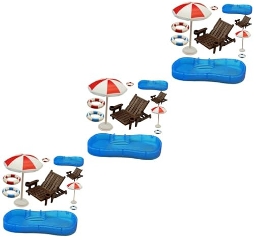 Vaguelly 6 Ensembles Maison De Chaise De Plage Mini Piscine Accessoires D'Été Miniatures Mini Accessoire De Maison Modèle Miniature Accessoires Miniatures Mini Maison Anneau De