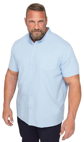 BadRhino Big & Tall Premium Short Sleeve Oxford Cotton Shirt - Men's - Plus Size Curve Light Blue