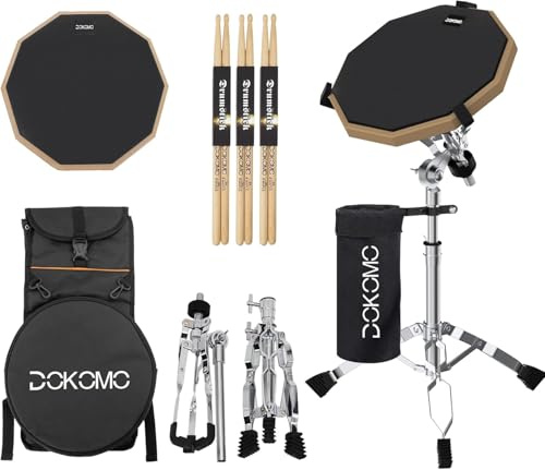 Schlagzeug-Übungspad mit Snaredrum-Ständer-Set, 30,5 cm, doppelseitig, leises Übungspad-Set mit Drumsticks, Drumstick-Halter, leuchtende Tragetasche, Grau (passend für 20,3 - 38,1 cm Trommeln),