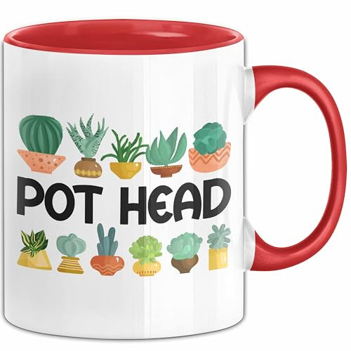 Pot Head Tasse Geschenk Töpferei Pflanzen-Liebhaber Geschenkidee Becher (Rot)