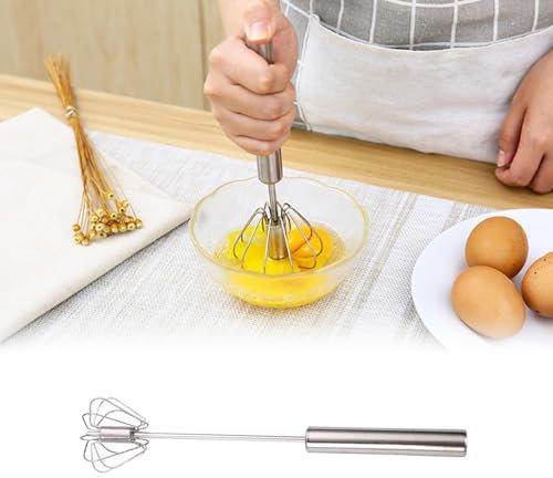 Halbautomatischer Schneebesen aus Edelstahl, Schneebesen Edelstahl, Stainless Steel Hand Push Easy Whisk Drehbarer Push Mixer Rührer zum Schneebesen, Schlagen, Rühren (klein)