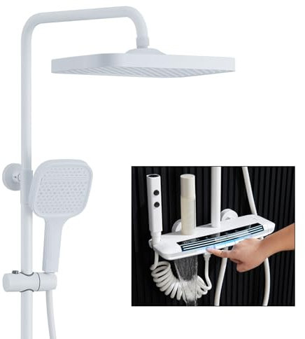 RONMX Thermostatic Shower System, RSS0322 Modern Piano Key Design Shower Head Set with LED Ambient Light, Shower Faucet Sets Complete and Handheld, Waterfall Bathtub Faucet, 59A All Copper