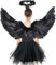 80CM Engelsflügel Schwarz,Damen Engel Flügel,Engelsflügel Kostüm Kinder,Mädchen Engel Kostüm,Engelsflügel Deko Kostüm mit Heiligenschein TUTU-Rock,Engel Kostüm für Karneval Party Cosplay