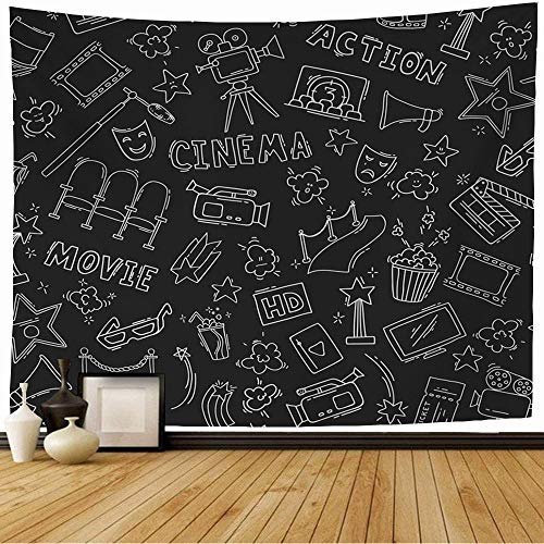 56 Wandteppich Gezeichnete Auszeichnung Tv Kino Multimedia 3D Muster Camcorder Kamera Stuhl Set Kinematographie Filmklappe Wandtuch Weiches Wandteppiche Waschbar Tapestry Für Wohnzimmer 130x152cm