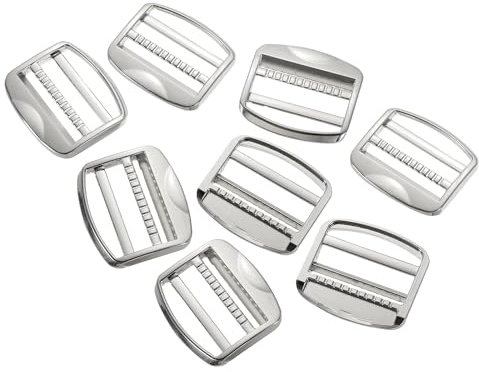 sourcing map Metal Ladder Lock Slider, 8Pcs 1 1/2 - Zinc Alloy Buckle Adjuster Webbing Strap Release Buckles for Backpack Strap Accessories Replacement (Silver)