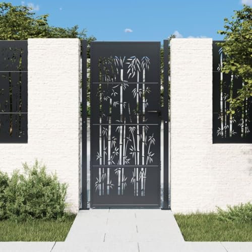 Xichuzi Puerta de jardín Acero Gris Antracita diseño bambú 105x180 cm, Puertas para Jardin, Puertas De Exterior, Valla Jardín, Rejas para Puertas De Entrada