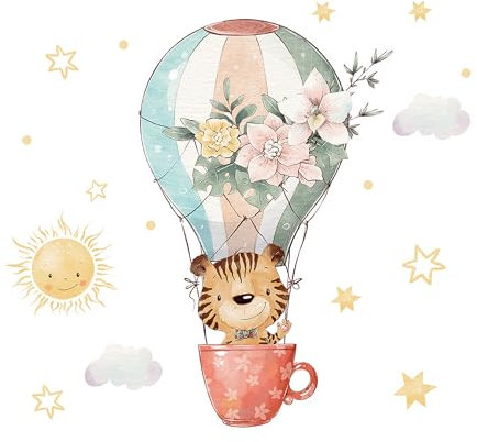 duoyif Kinderzimmer Wandtattoo Kleiner Tiger Im Heißluftballon Wandaufkleber Tiger Heißluftballon Wandsticker Wanddeko Für Jungen Mädchen Babyzimmer Kinderzimmer Spielzimmer (Kleiner Tiger)