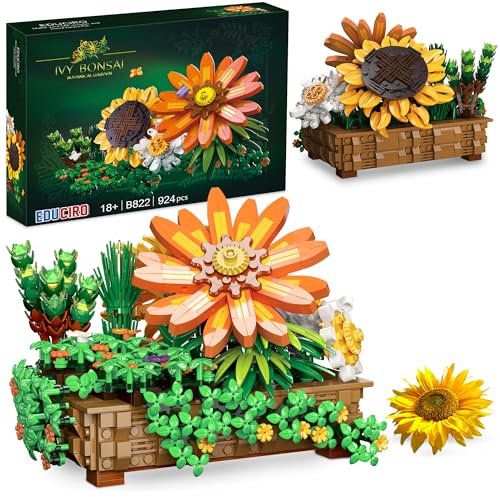 Sunflower Artificial Flower Building Set for Adults, Botanical Collection, Creepers Bonsai Tree Home Office Decor, Mothers day and Valentines Gift for Her and Women