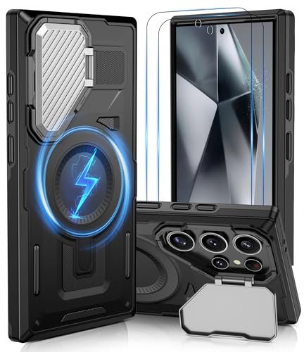 Pilaru for Samsung S24 Ultra Case [Compatible with Magsafe] Full Camera Protection | Alloy Stand | Military-Grade Protection, Strong Magnetic Phone Case for Galaxy S24 Ultra,Black